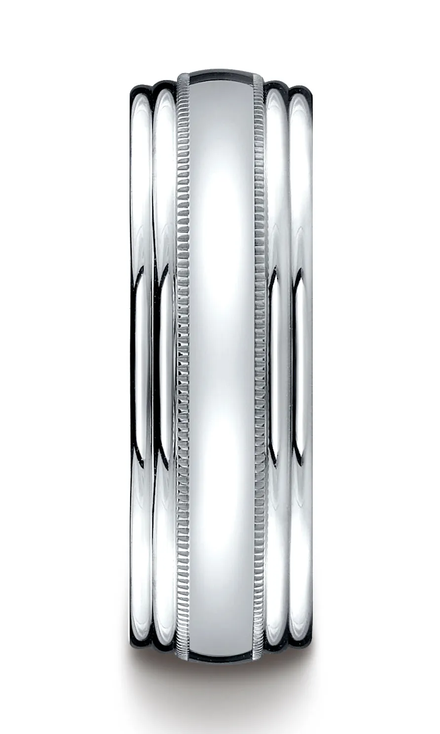 Benchmark 18K White Gold 7.5mm Comfort-Fit with Milgrain Double Round Edge Carved Design Wedding Band