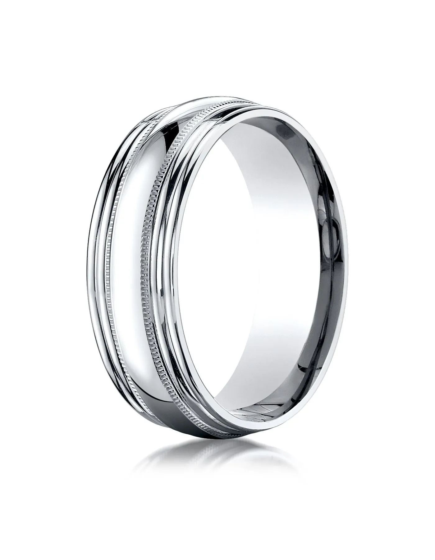 Benchmark 18K White Gold 7.5mm Comfort-Fit with Milgrain Double Round Edge Carved Design Wedding Band