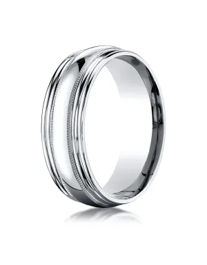 Benchmark 18K White Gold 7.5mm Comfort-Fit with Milgrain Double Round Edge Carved Design Wedding Band