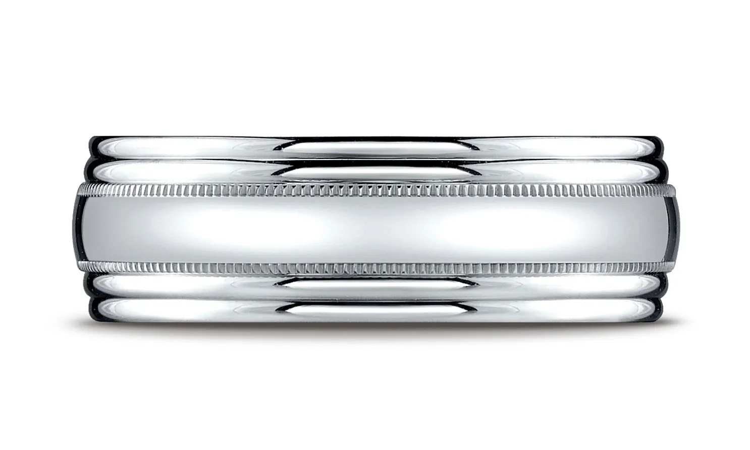 Benchmark 18K White Gold 7.5mm Comfort-Fit with Milgrain Double Round Edge Carved Design Wedding Band