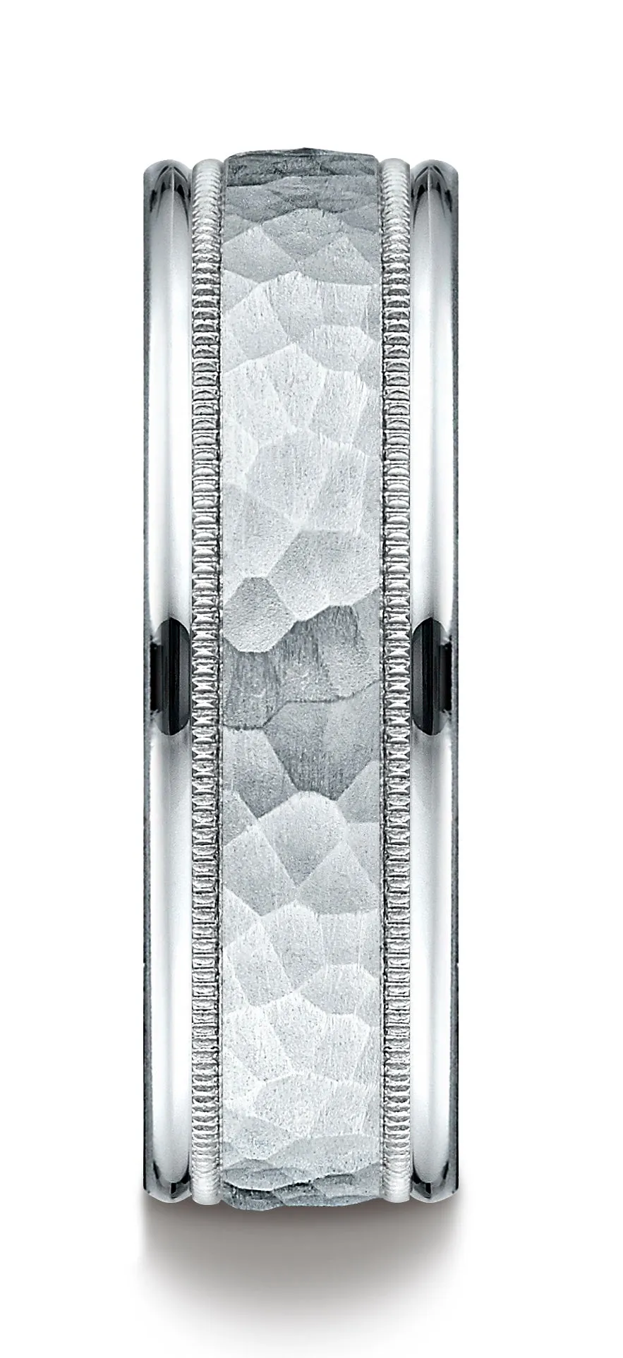 Benchmark 18k White Gold 7mm Comfort-Fit High Polished Squared Edge Carved Design Band, (Sizes 6-13)