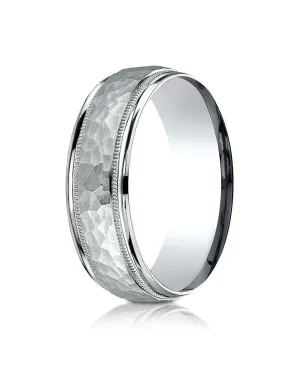 Benchmark 18k White Gold 7mm Comfort-Fit High Polished Squared Edge Carved Design Band, (Sizes 6-13)