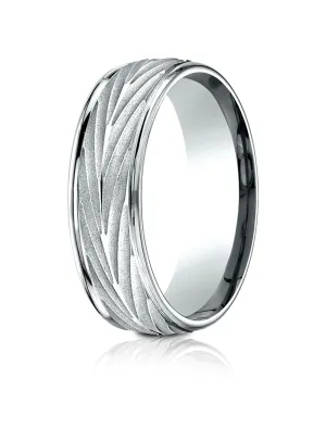 Benchmark 18K White Gold 7mm Comfort-Fit Round Edge Arrow Design Band, (Size 4-15)