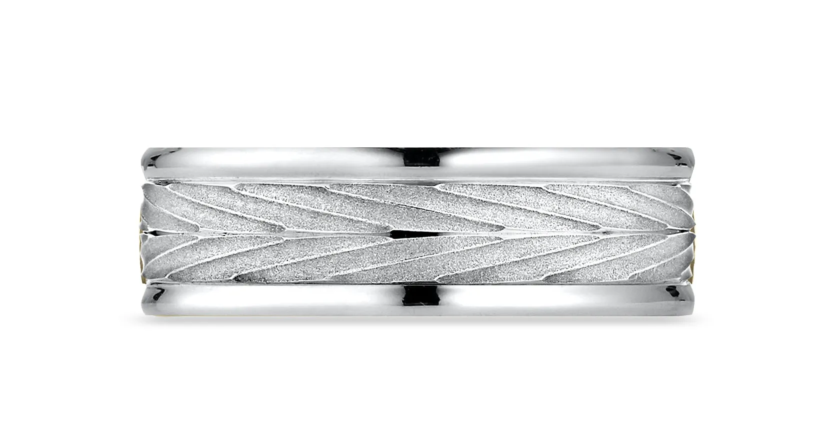 Benchmark 18K White Gold 7mm Comfort-Fit Round Edge Arrow Design Band, (Size 4-15)