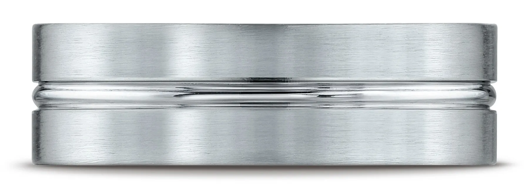 Benchmark 18k White Gold 7mm Comfort-Fit Satin-Finished w/ High Polish Center Cut Carved Design Band