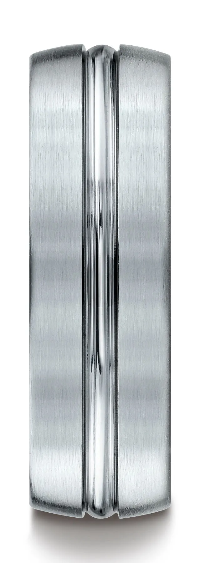 Benchmark 18k White Gold 7mm Comfort-Fit Satin-Finished w/ High Polish Center Cut Carved Design Band