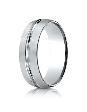 Benchmark 18k White Gold 7mm Comfort-Fit Satin-Finished w/ High Polish Center Cut Carved Design Band