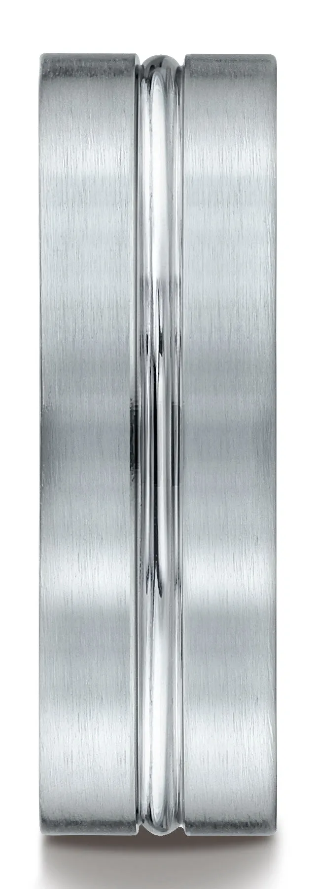 Benchmark 18k White Gold 7mm Comfort-Fit Satin-Finished w/ High Polish Center Cut Carved Design Band