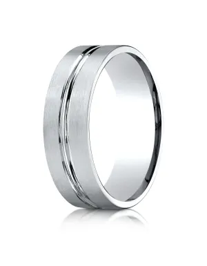 Benchmark 18k White Gold 7mm Comfort-Fit Satin-Finished w/ High Polish Center Cut Carved Design Band