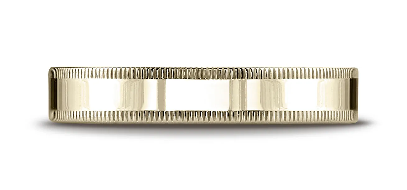 Benchmark 18K Yellow Gold 4mm Flat Comfort-Fit Wedding Band Ring with Milgrain (Sizes 4 - 15 )