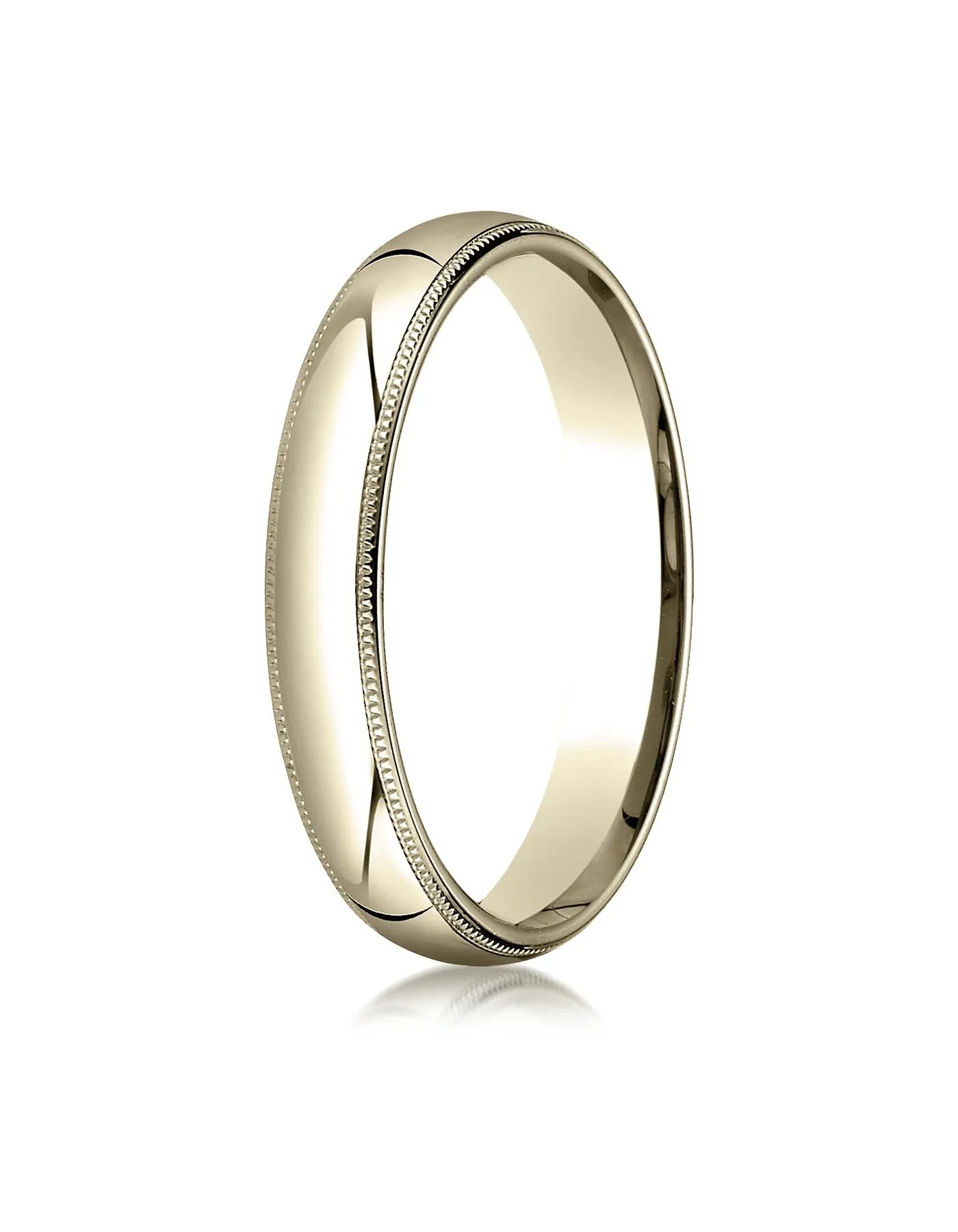 Benchmark 18K Yellow Gold 4mm Slightly Domed Standard Comfort-Fit Wedding Band Ring with Milgrain
