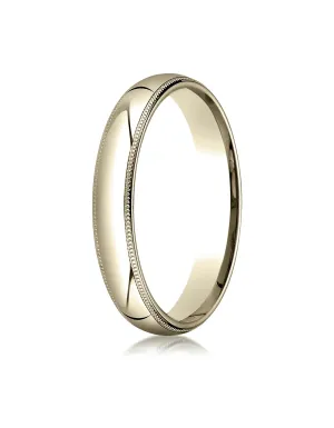 Benchmark 18K Yellow Gold 4mm Slightly Domed Standard Comfort-Fit Wedding Band Ring with Milgrain