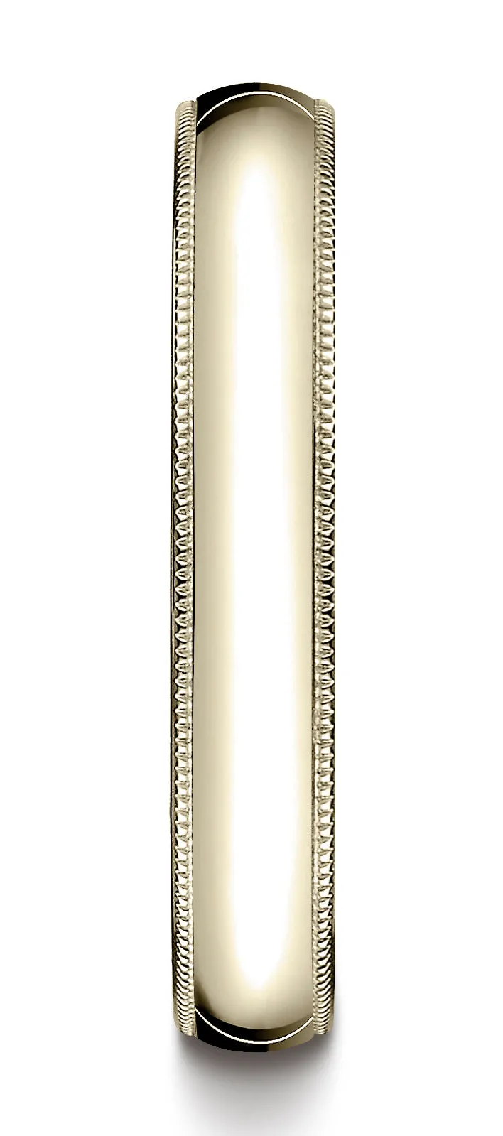 Benchmark 18K Yellow Gold 4mm Slightly Domed Standard Comfort-Fit Wedding Band Ring with Milgrain