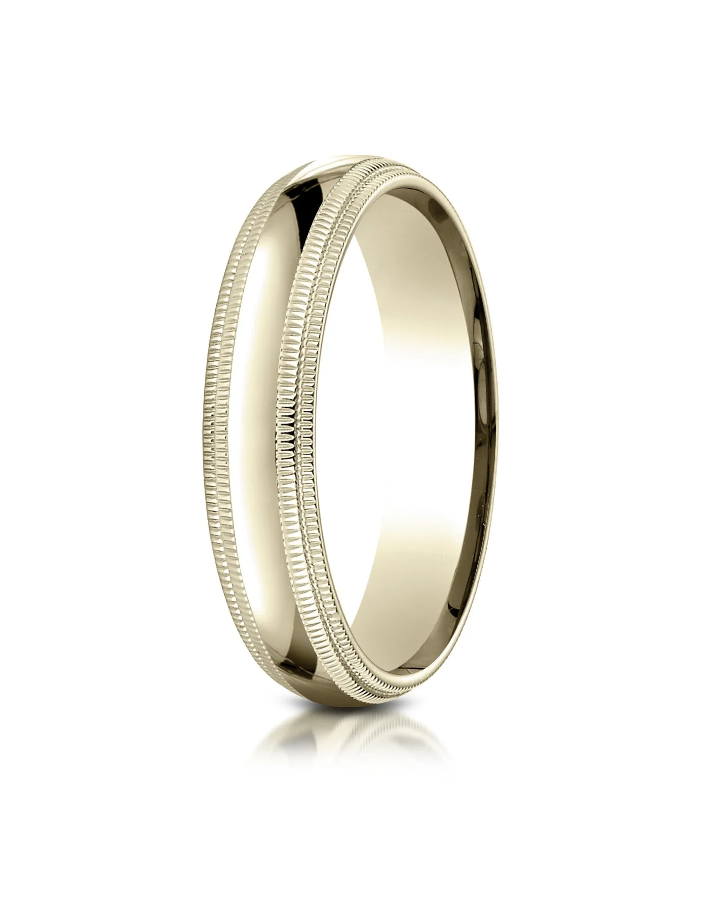 Benchmark 18K Yellow Gold 5mm Slightly Domed Standard Comfort-Fit Wedding Band Ring with Double Milgrain