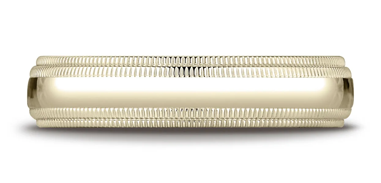 Benchmark 18K Yellow Gold 5mm Slightly Domed Standard Comfort-Fit Wedding Band Ring with Double Milgrain