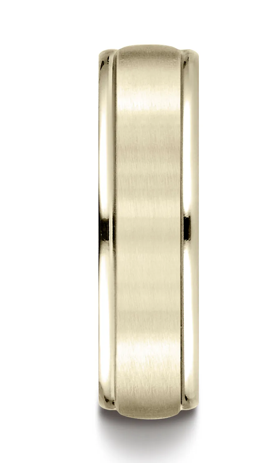 Benchmark 18K Yellow Gold 6mm Comfort-Fit Satin Finish High Polish Round Edge Carved Design Wedding Band