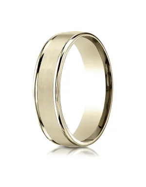 Benchmark 18K Yellow Gold 6mm Comfort-Fit Satin Finish High Polish Round Edge Carved Design Wedding Band