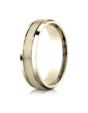 Benchmark 18K Yellow Gold 6mm Comfort-Fit Satin-Finished High Polished Beveled Edge Carved Design Ring