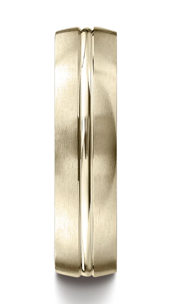 Benchmark 18k Yellow Gold 6mm Comfort-Fit Satin-Finished w/  High Polished Center Cut Carved Design Ring