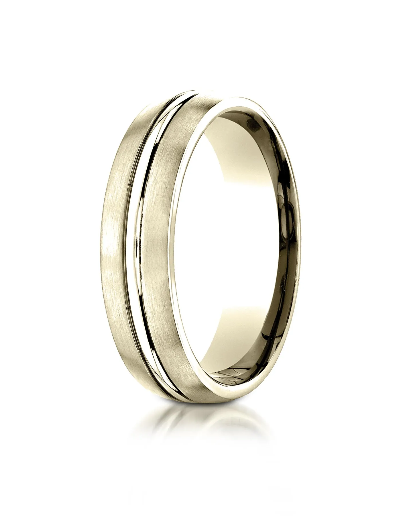 Benchmark 18k Yellow Gold 6mm Comfort-Fit Satin-Finished w/  High Polished Center Cut Carved Design Ring