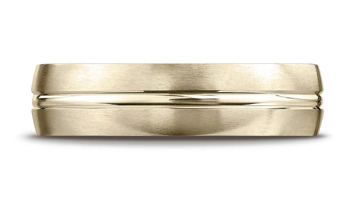 Benchmark 18k Yellow Gold 6mm Comfort-Fit Satin-Finished w/  High Polished Center Cut Carved Design Ring