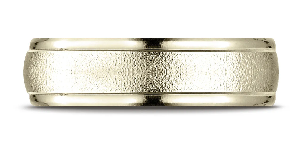 Benchmark 18K Yellow Gold 6mm Comfort-Fit Wired-Finished with Round Edge Carved Design Wedding Band Ring