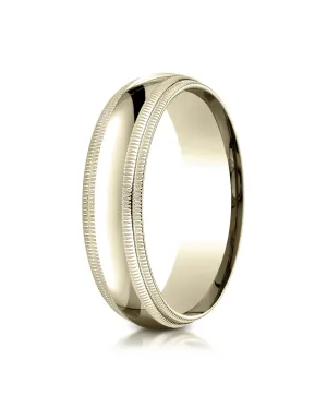 Benchmark 18K Yellow Gold 6mm Slightly Domed Standard Comfort-Fit Wedding Band Ring with Double Milgrain
