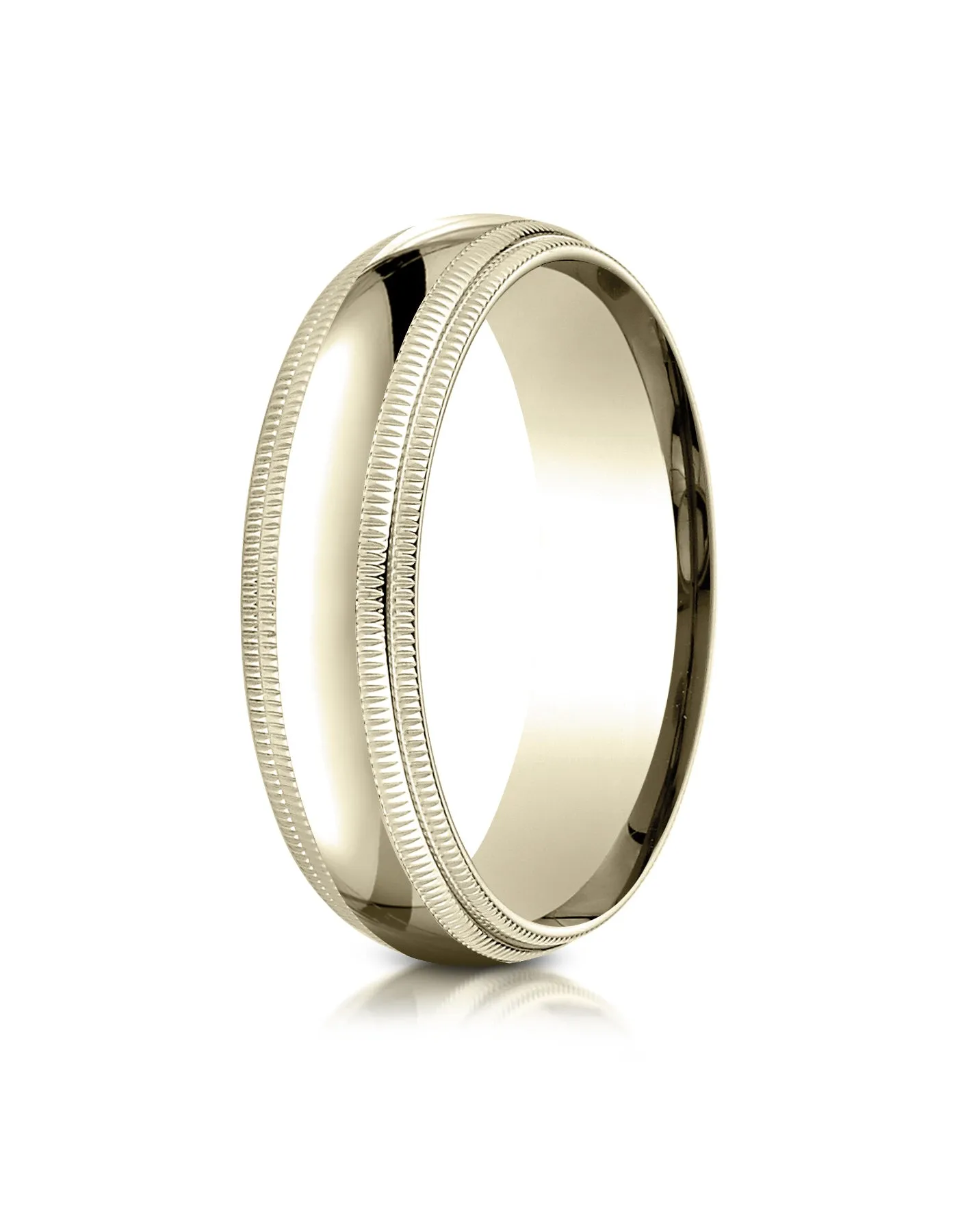Benchmark 18K Yellow Gold 6mm Slightly Domed Standard Comfort-Fit Wedding Band Ring with Double Milgrain