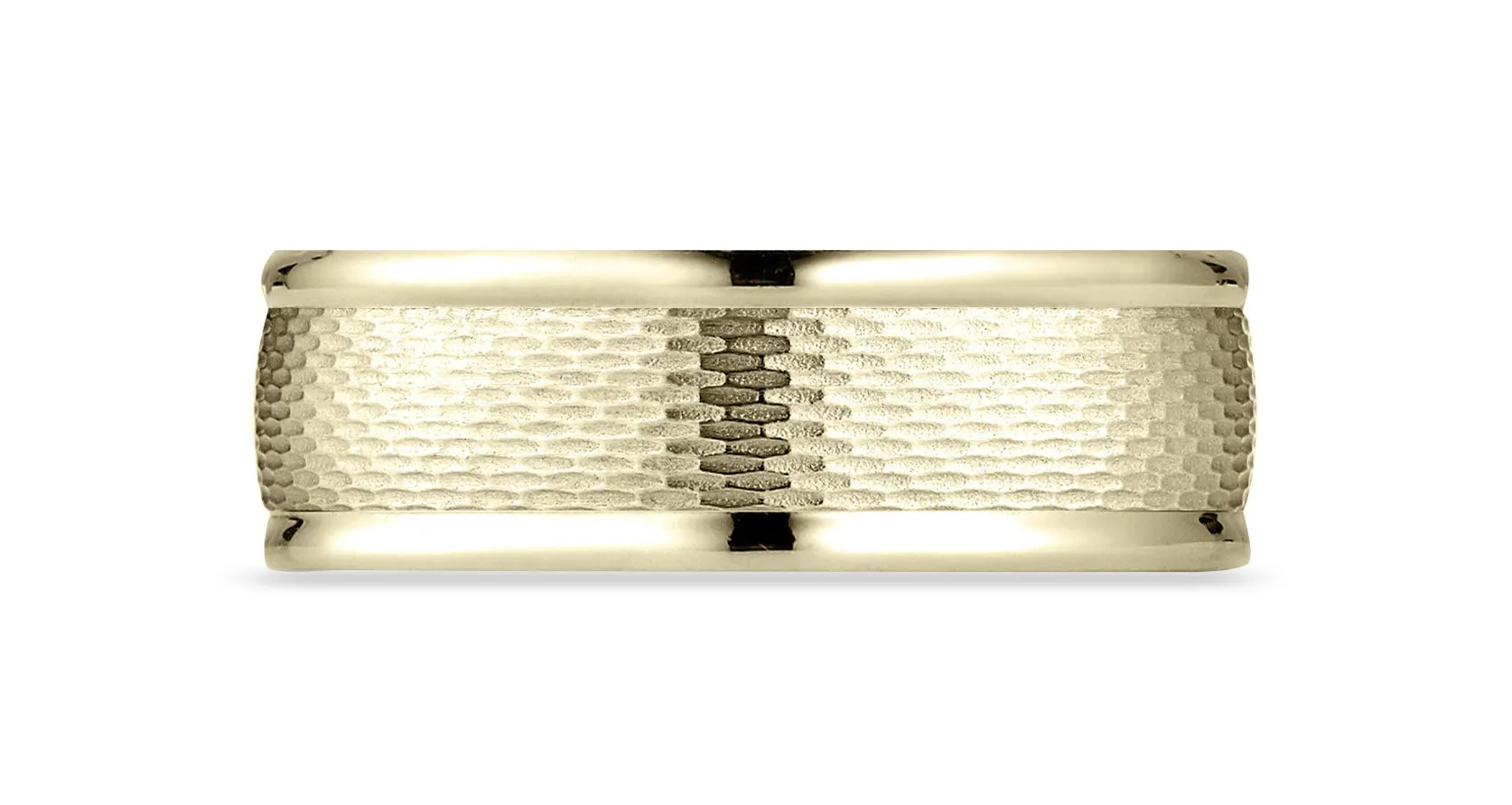 Benchmark 18K Yellow Gold 7.5mm Comfort-Fit Round Edge Mesh Center Design Band, (Size 4-14)