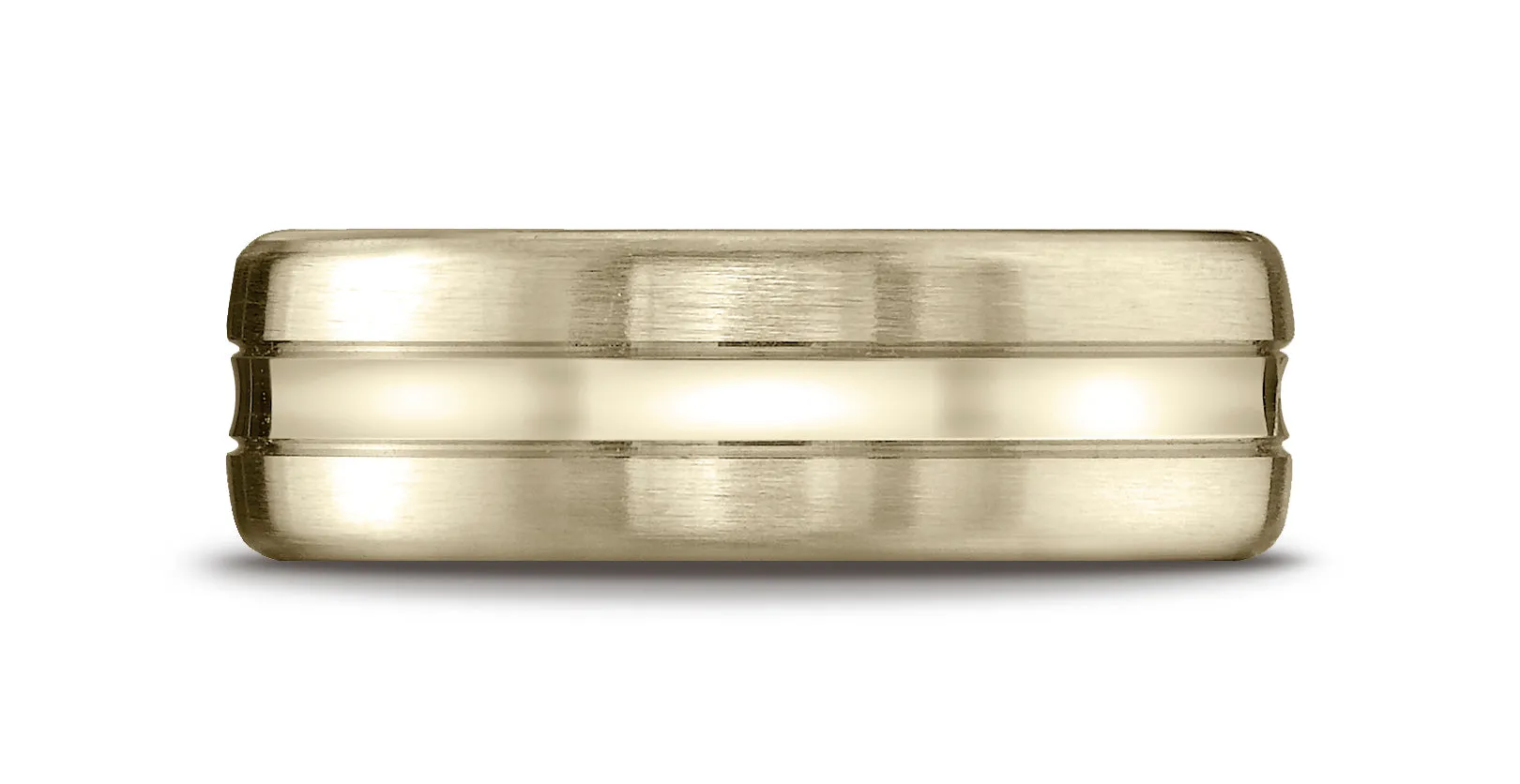 Benchmark 18K Yellow Gold 7.5mm Comfort-Fit Satin-Finished High Polished Center Cut Carved Design Ring