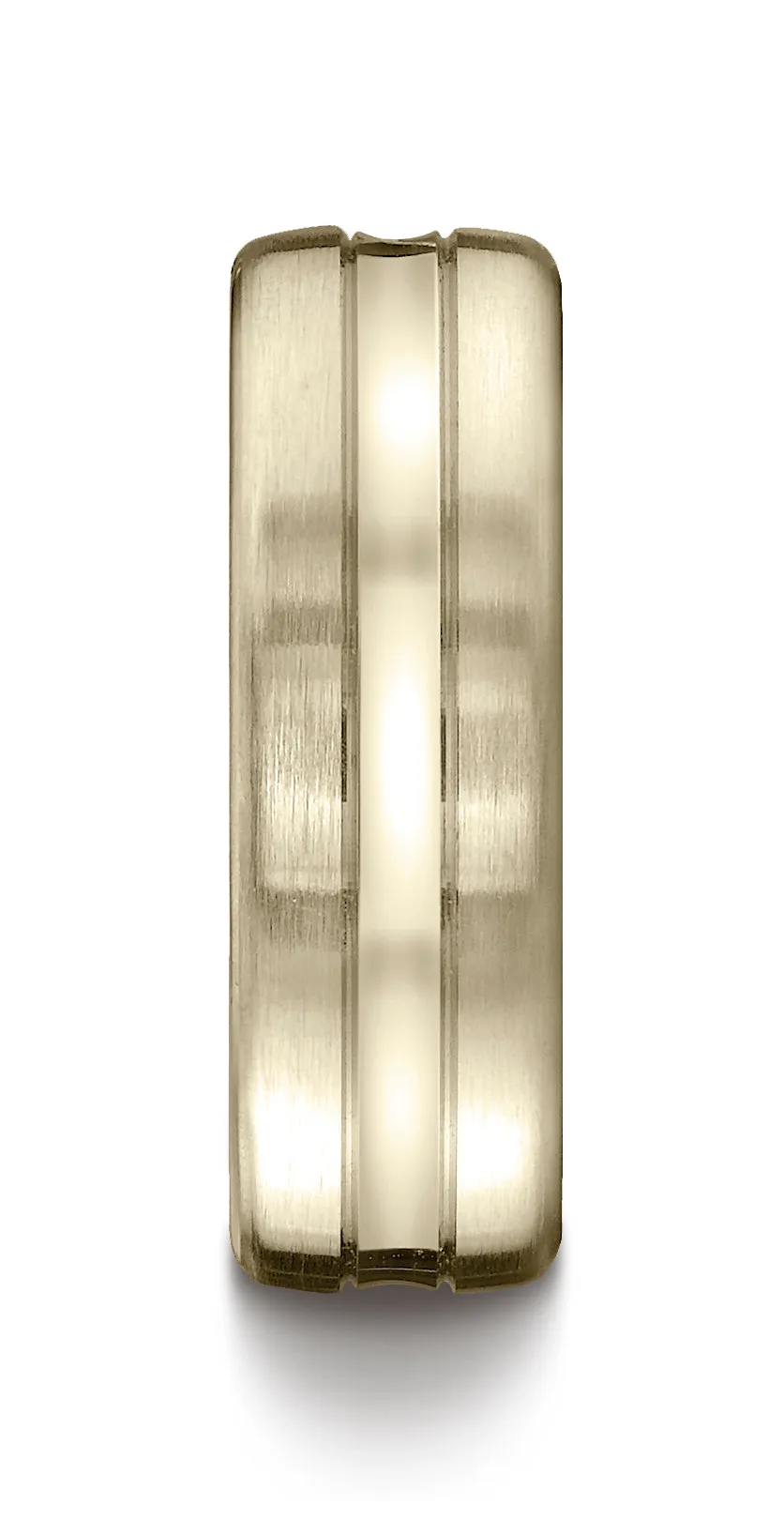 Benchmark 18K Yellow Gold 7.5mm Comfort-Fit Satin-Finished High Polished Center Cut Carved Design Ring