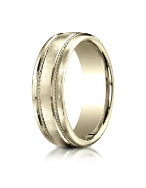 Benchmark 18K Yellow Gold 7.5mm Comfort-Fit Satin-Finished Rope Carved Design Wedding Band Ring