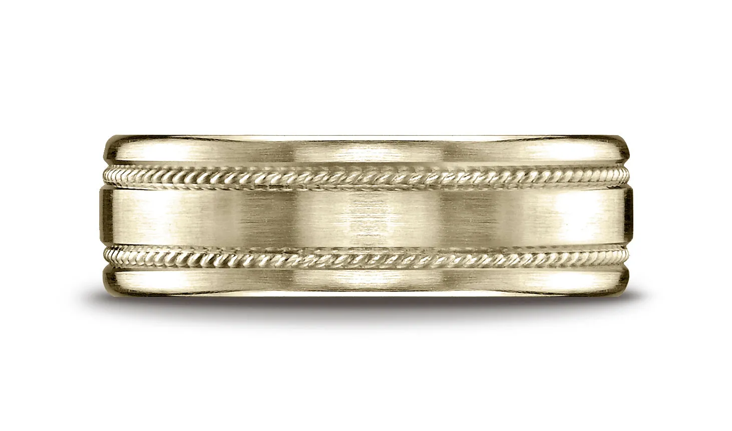 Benchmark 18K Yellow Gold 7.5mm Comfort-Fit Satin-Finished Rope Carved Design Wedding Band Ring