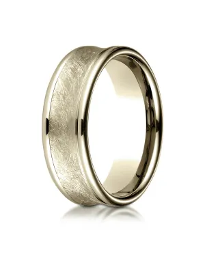 Benchmark 18K Yellow Gold 7.5mm Comfort-Fit Swirled Finish Center Round Edge Design Wedding Band Ring