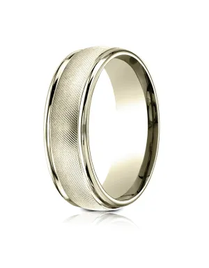 Benchmark 18k Yellow Gold 7mm Comfort-Fit Florentine Center High Polish Round Edge Design Band,(Size 4-15)