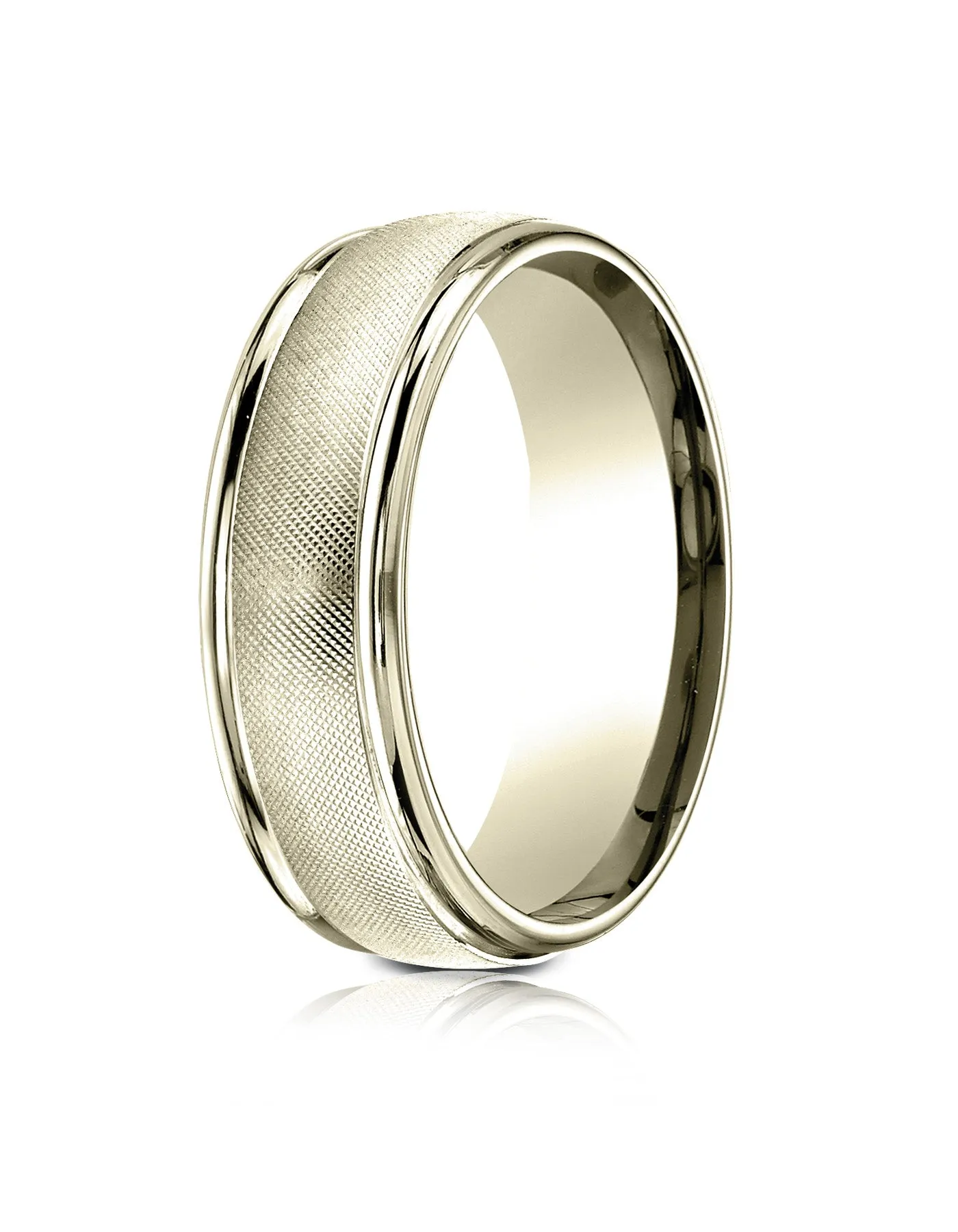 Benchmark 18k Yellow Gold 7mm Comfort-Fit Florentine Center High Polish Round Edge Design Band,(Size 4-15)