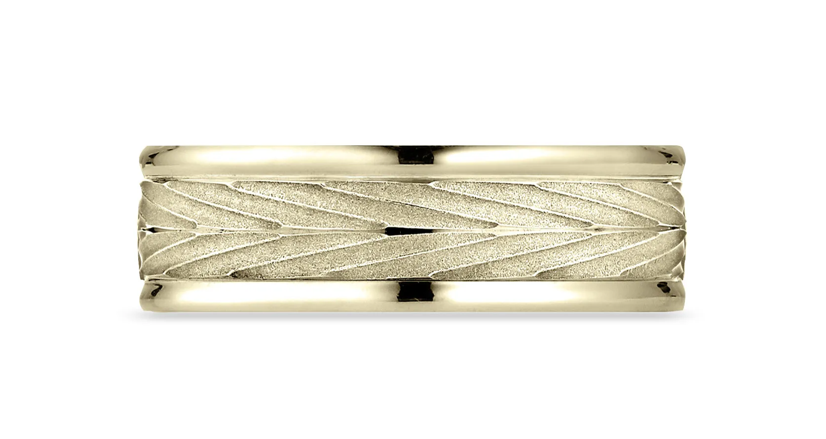 Benchmark 18K Yellow Gold 7mm Comfort-Fit Round Edge Arrow Design Band, (Size 4-15)