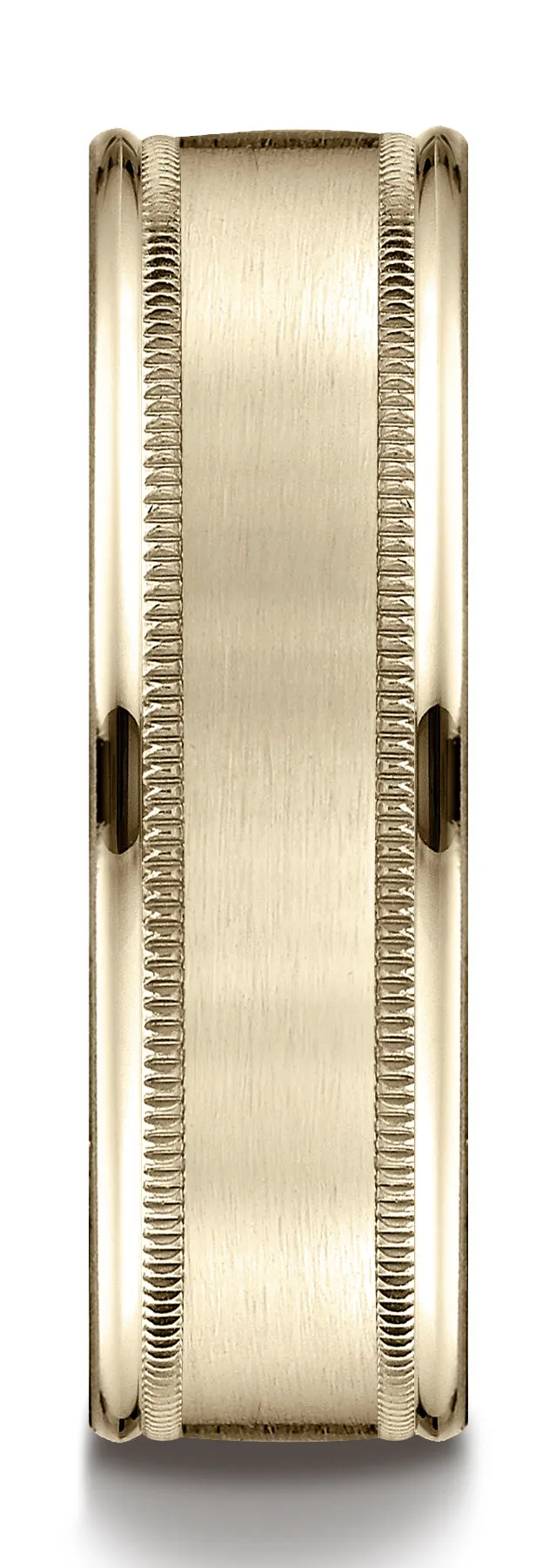 Benchmark 18k Yellow Gold 7mm Comfort-Fit Satin Finish Center w/ Milgrain Round Edge Band,(4-15)