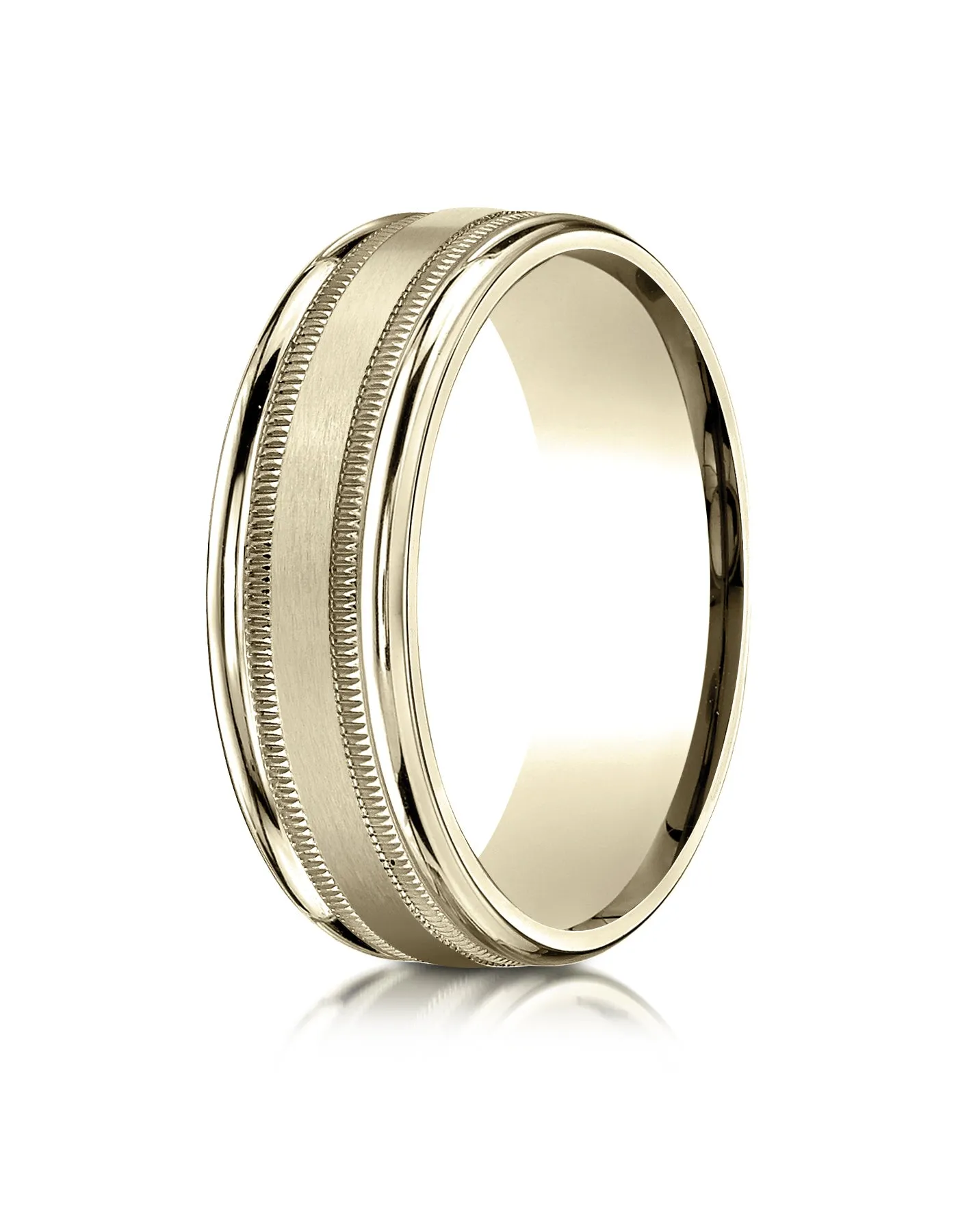 Benchmark 18k Yellow Gold 7mm Comfort-Fit Satin Finish Center w/ Milgrain Round Edge Band,(4-15)