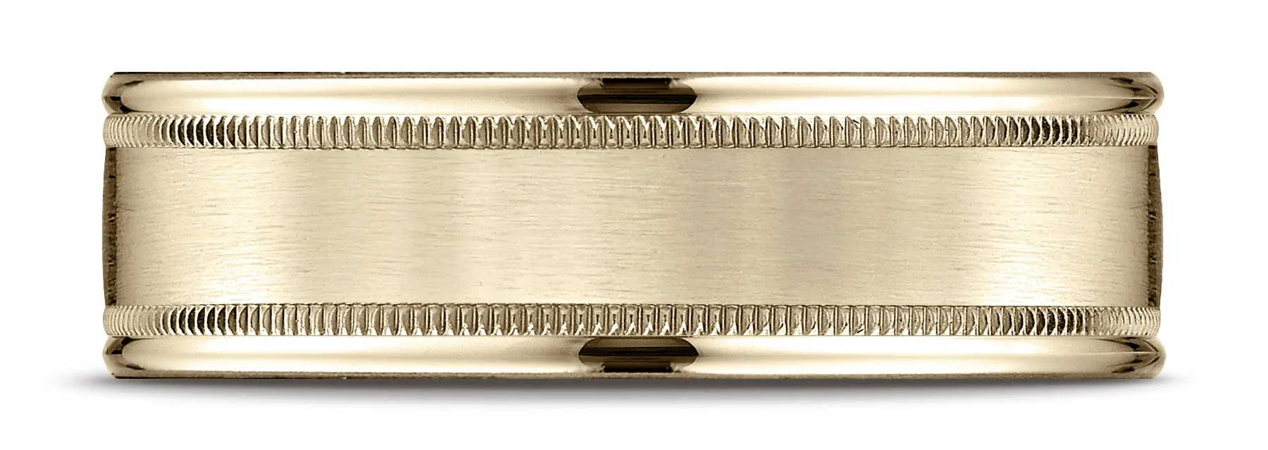 Benchmark 18k Yellow Gold 7mm Comfort-Fit Satin Finish Center w/ Milgrain Round Edge Band,(4-15)