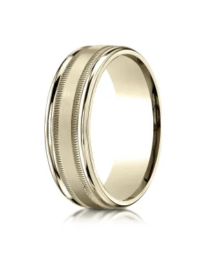 Benchmark 18k Yellow Gold 7mm Comfort-Fit Satin Finish Center w/ Milgrain Round Edge Band,(4-15)