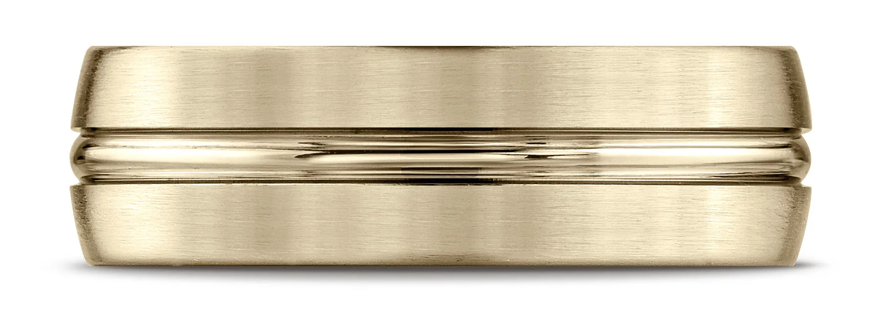 Benchmark 18k Yellow Gold 7mm Comfort-Fit Satin-Finish w/ High Polish Center Cut Carved Design Band,(4-15)
