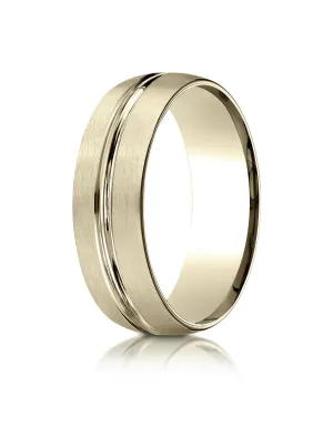 Benchmark 18k Yellow Gold 7mm Comfort-Fit Satin-Finish w/ High Polish Center Cut Carved Design Band,(4-15)