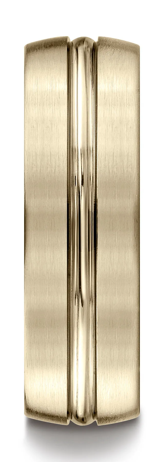 Benchmark 18k Yellow Gold 7mm Comfort-Fit Satin-Finish w/ High Polish Center Cut Carved Design Band,(4-15)