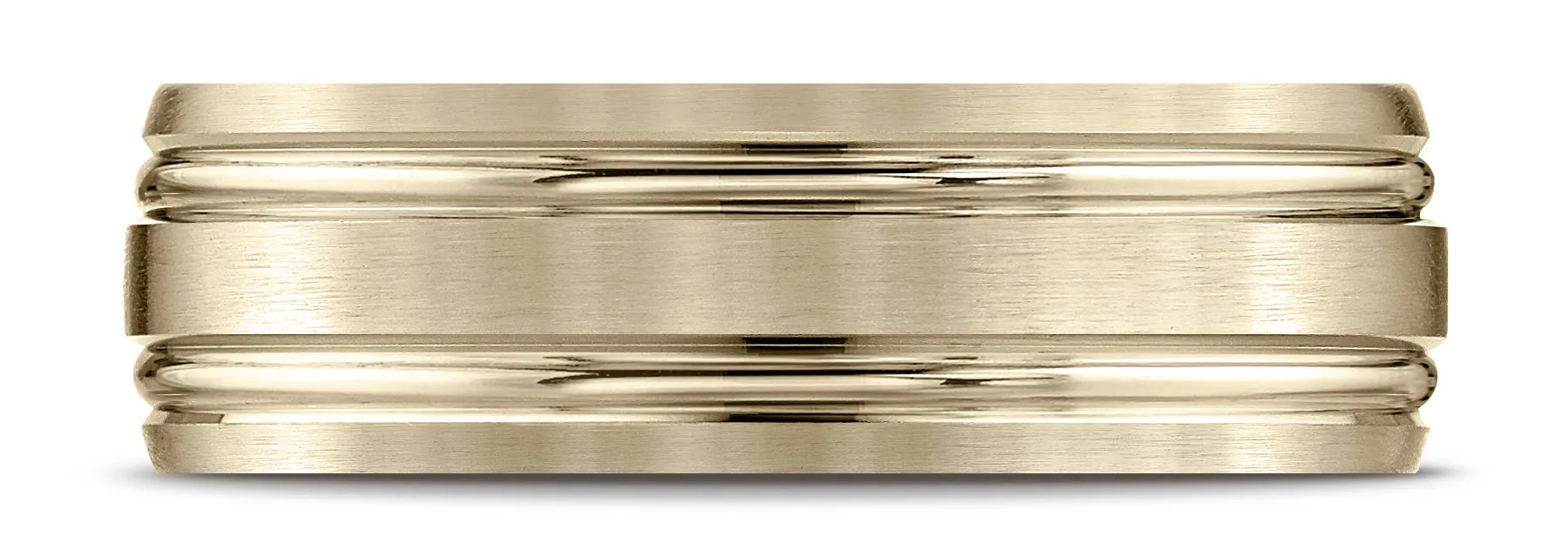 Benchmark 18k Yellow Gold 7mm Comfort-Fit Satin-Finish with Parallel Grooves Carved Design Band, (4-15)