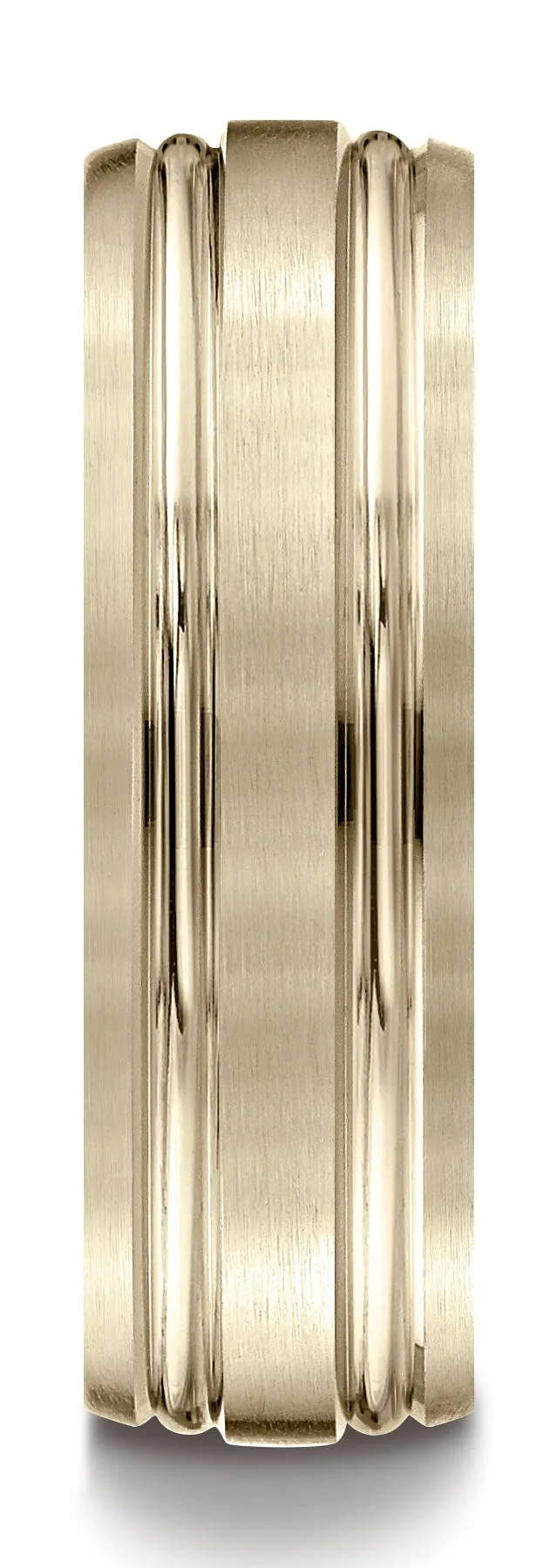 Benchmark 18k Yellow Gold 7mm Comfort-Fit Satin-Finish with Parallel Grooves Carved Design Band, (4-15)