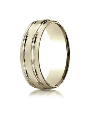 Benchmark 18k Yellow Gold 7mm Comfort-Fit Satin-Finish with Parallel Grooves Carved Design Band, (4-15)