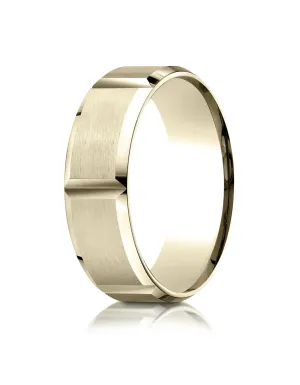 Benchmark 18k Yellow Gold 7mm Comfort-Fit Satin-Finished Grooves Carved Design Band, (Sizes 4-15)