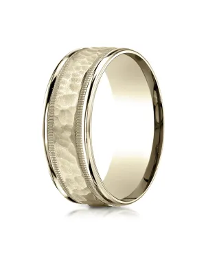 Benchmark 18K Yellow Gold 8mm Comfort-Fit High Polished Squared Edge Carved Design Wedding Band Ring