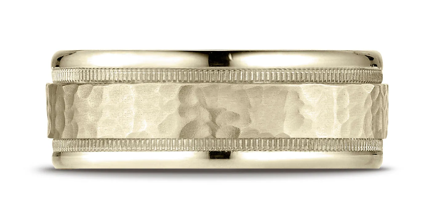 Benchmark 18K Yellow Gold 8mm Comfort-Fit High Polished Squared Edge Carved Design Wedding Band Ring